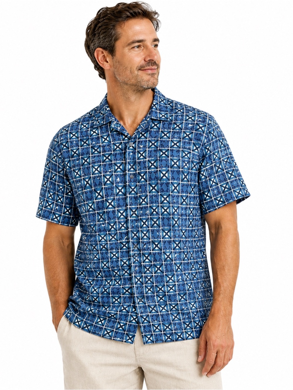 Resort Coastal Dad Geometric Button Up Shirt XL